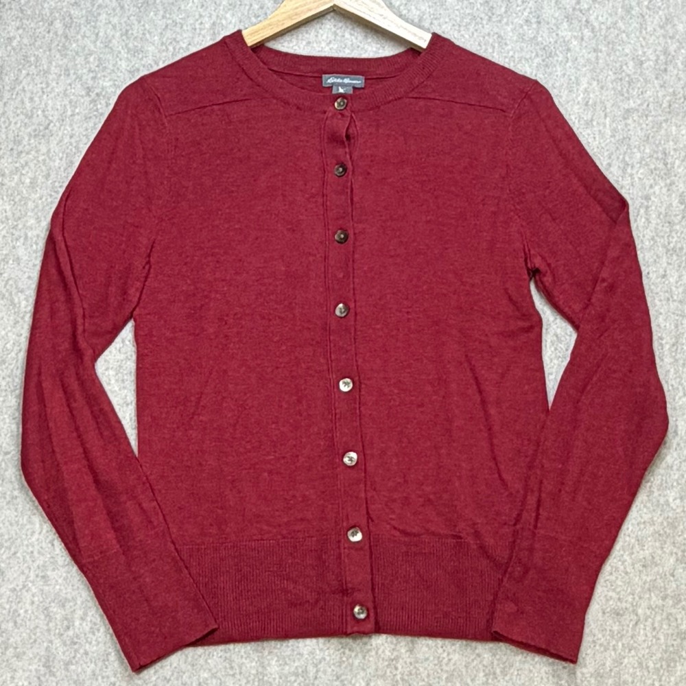Eddie Bauer Women Small Red Classic Preppy Ivy League Academia Button Cardigan